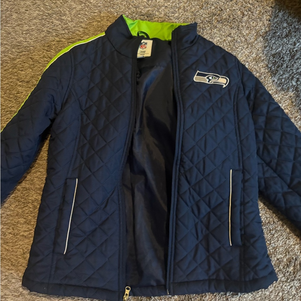 NFL Navy and Lime Quilted Puffer Jacket